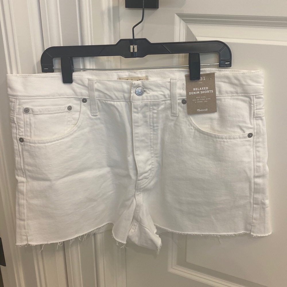 Madewell, Relaxed Denim Shorts, White, Mid Rise